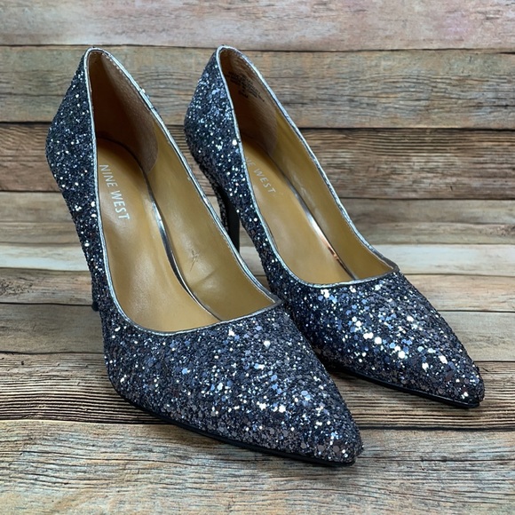 Nine West Silver Glitter Heels Size 5.5 - Picture 14 of 14